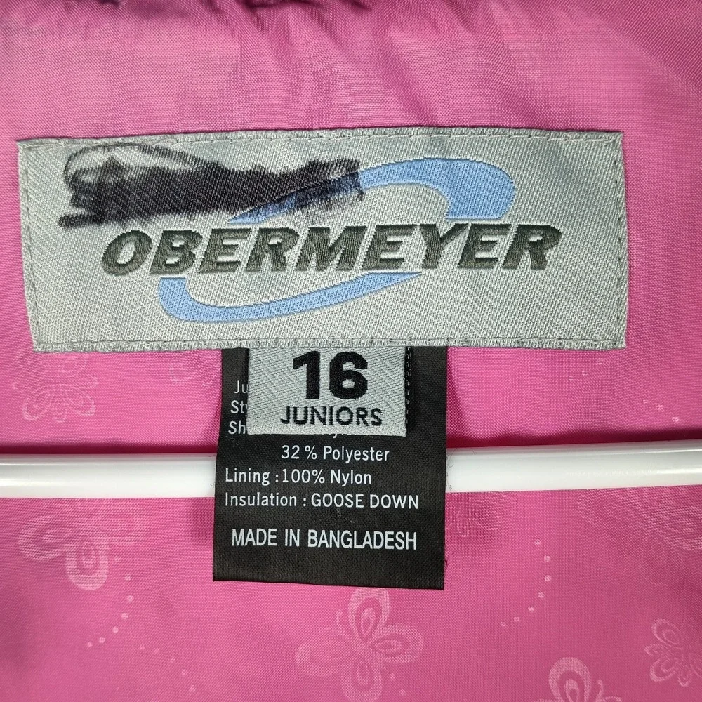 Obermeyer Goose Down Vest Girls 16 Blue Pink Reversible Puffer Insulated